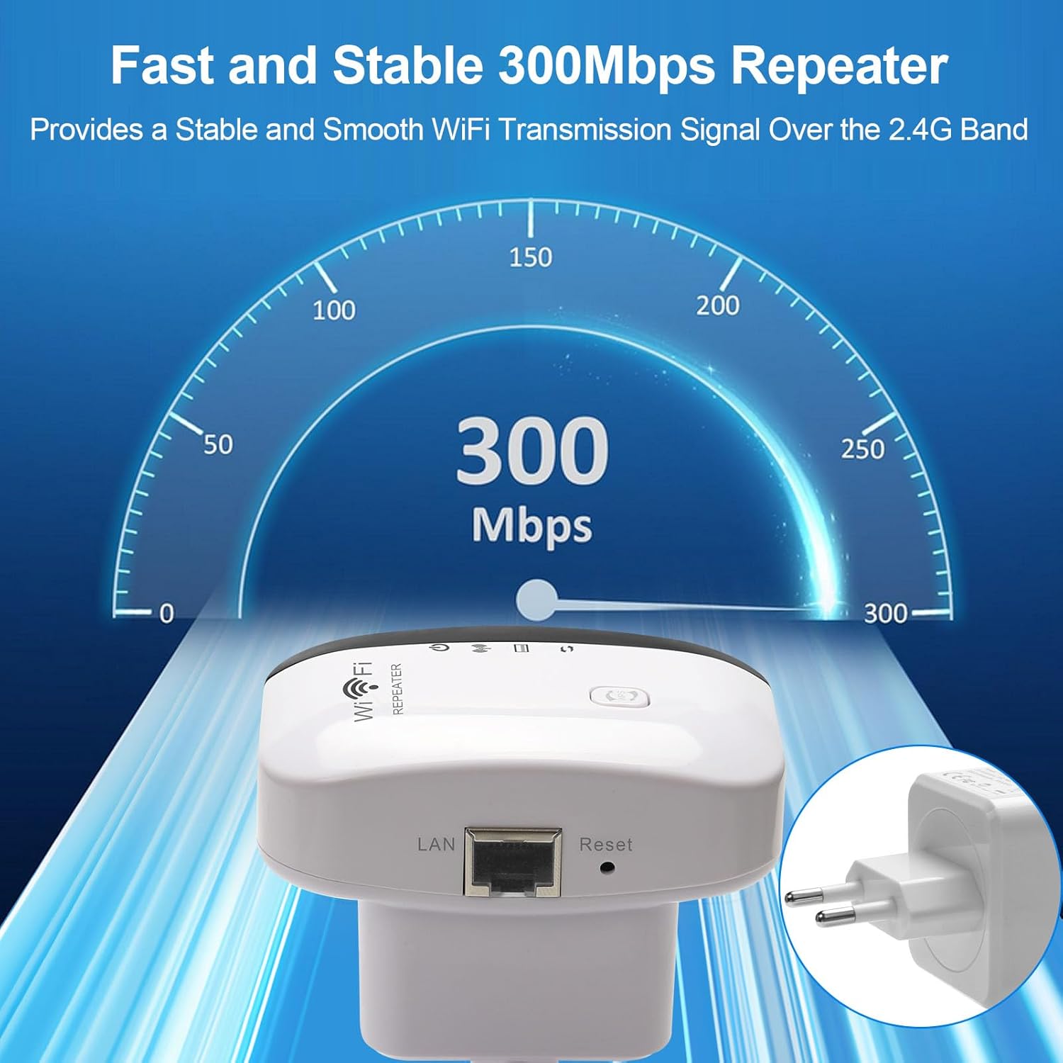 PCERCN Répéteur WiFi Puissant 300Mbps, Amplificateur WiFi 2.4G Booster WiFi avec WPS, WiFi Extender Extérieur avec Port Ethernet, Répéteur de Signal sans Fil avec Mode répéteur/AP