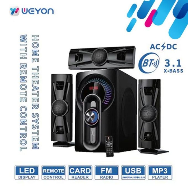 WEYON Enceinte Home Cinéma ? 3.1 canaux ? Bluetooth ? USB ? FM ? Carte SD ? MP3 ? Son 3D ? Caisson de basses ? Noir ? 610